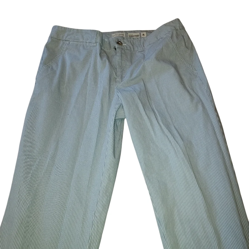 Maison Jules Seersucker Lou Lou Striped Pants Grey Combo Women's 8 Coastal Beach